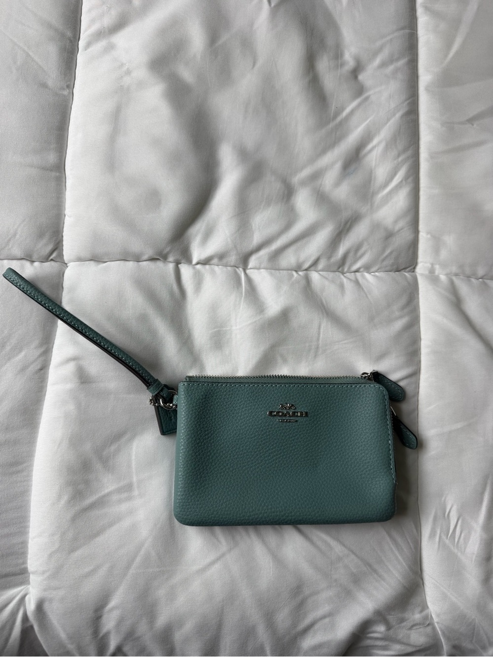 Coach Teal Green Pebbled Leather Wristlet